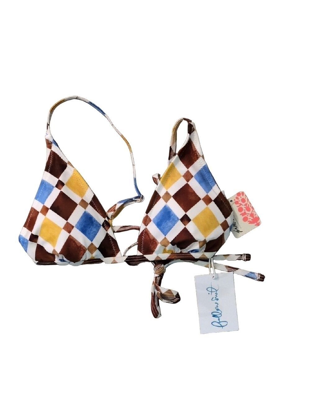 Follow Suit X Free People Annie Brown Checkered Bikini Top Size Large